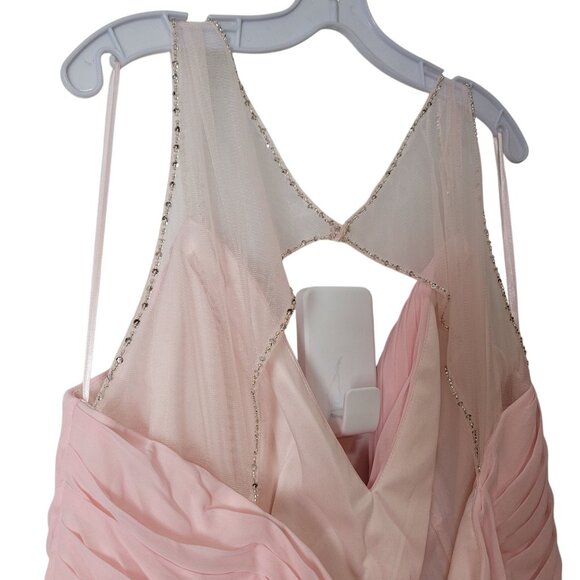 Allure Bridals Pink Pleated Chiffon Bridesmaid Gown Beaded Straps & Sheer Back - Picture 11 of 16